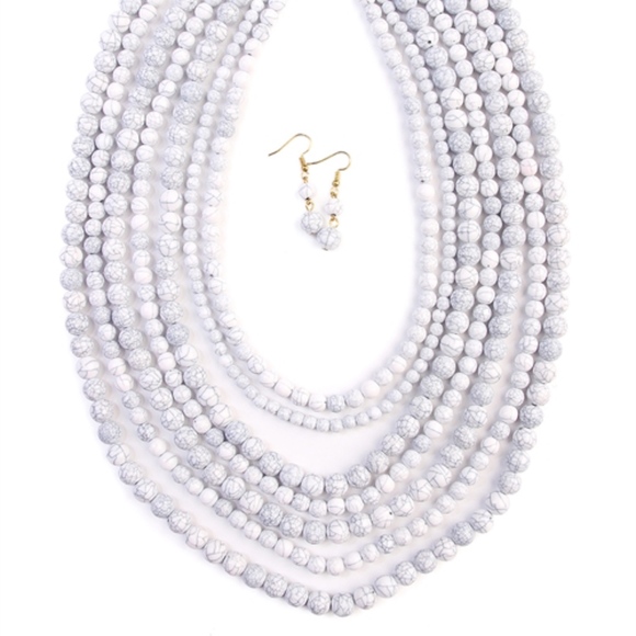 Howlite Bead Strand Necklace & Earrings set - Picture 2 of 8